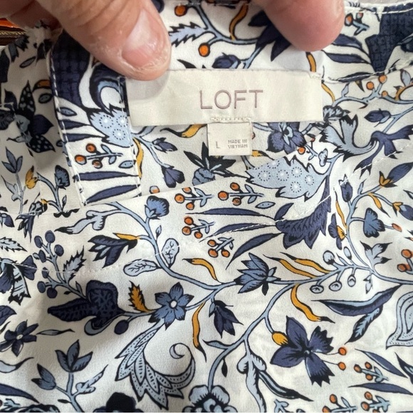 Loft Floral Vine Shirttail Blouse, Blue & Yellow floral top, size L - Picture 11 of 13